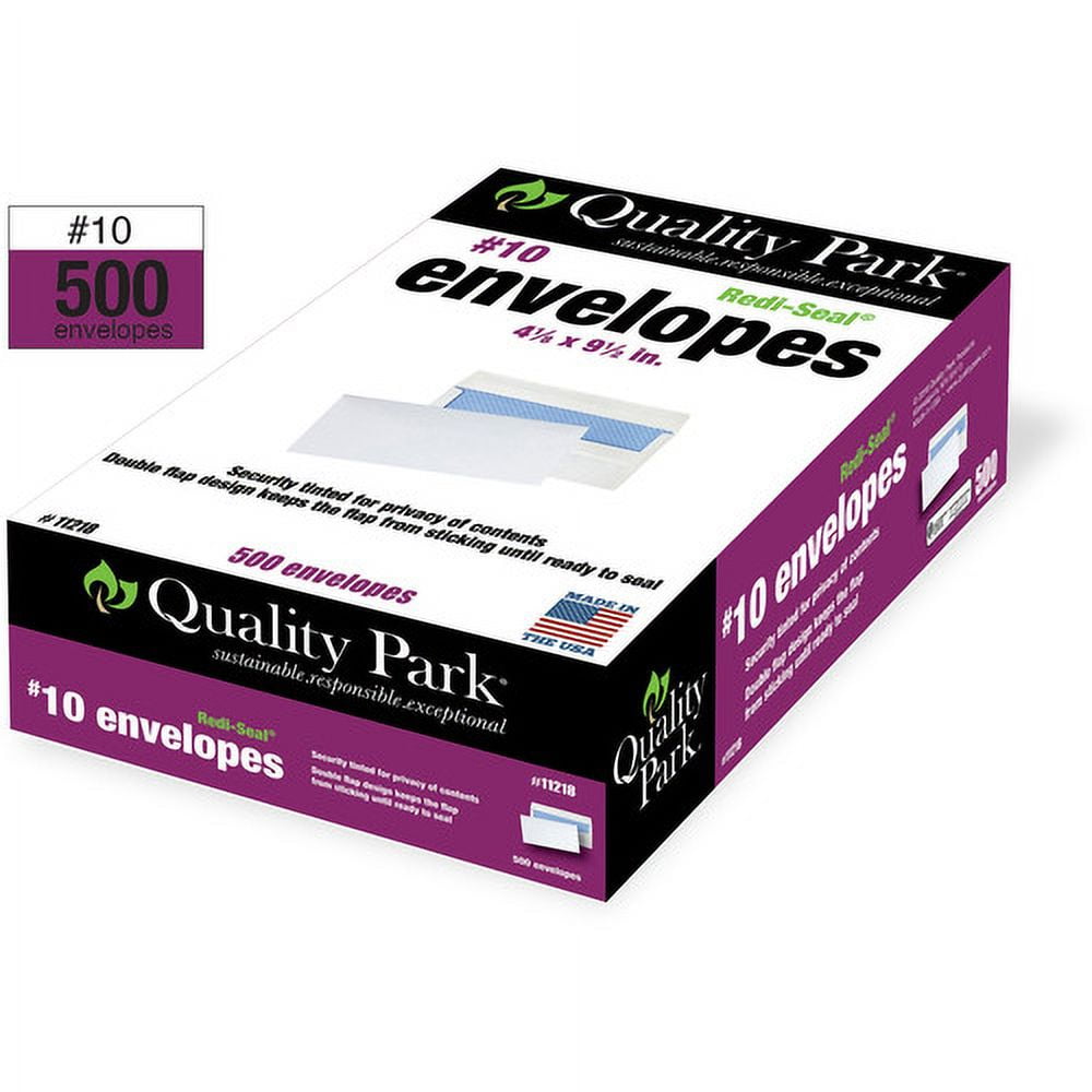 Quality Park Redi-Seal Security Tint Envelopes Security - #10 - 4 1/8" Width x 9 1/2" Length - 24 lb - Gummed - Wove - 500 / Box - White