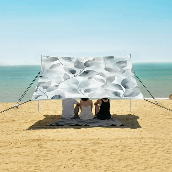 Beach Tent Beach Canopy 9.2x10.5Ft Beach Tent Sun Shelter Outdoor Canopy with Carry Bag for Camping, Backyard and Picnics Soft Gray Leaves
