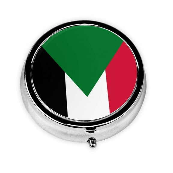 Flag Of Sudan Round Pill Box Small Pill Case For Purse Pocket Medicine Organizer Travel Pillbox Portable Pill Container