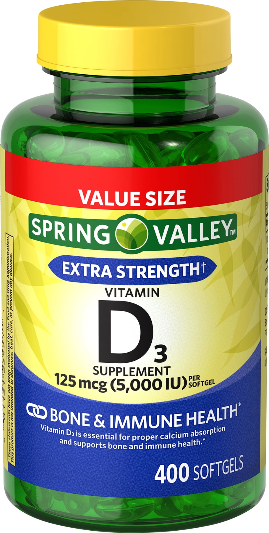 Spring Valley Vitamin D3 Softgels, 5000IU, 400Ct - Walmart.com ...