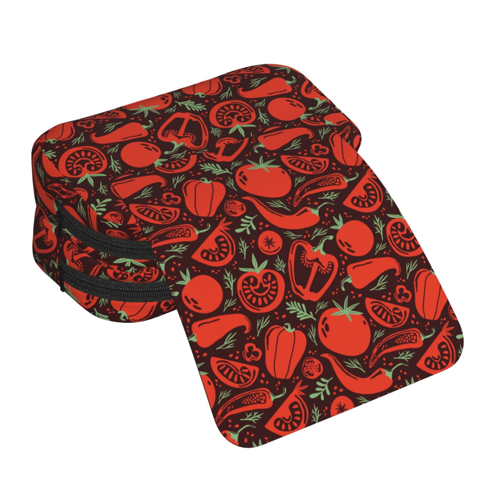 Rateoe Tomatoes And Chili Pattern Double Clamshell Pen Case, Storage Organizer with Two Zipper Compartments– Holds Up to 50 Pencils & Pens