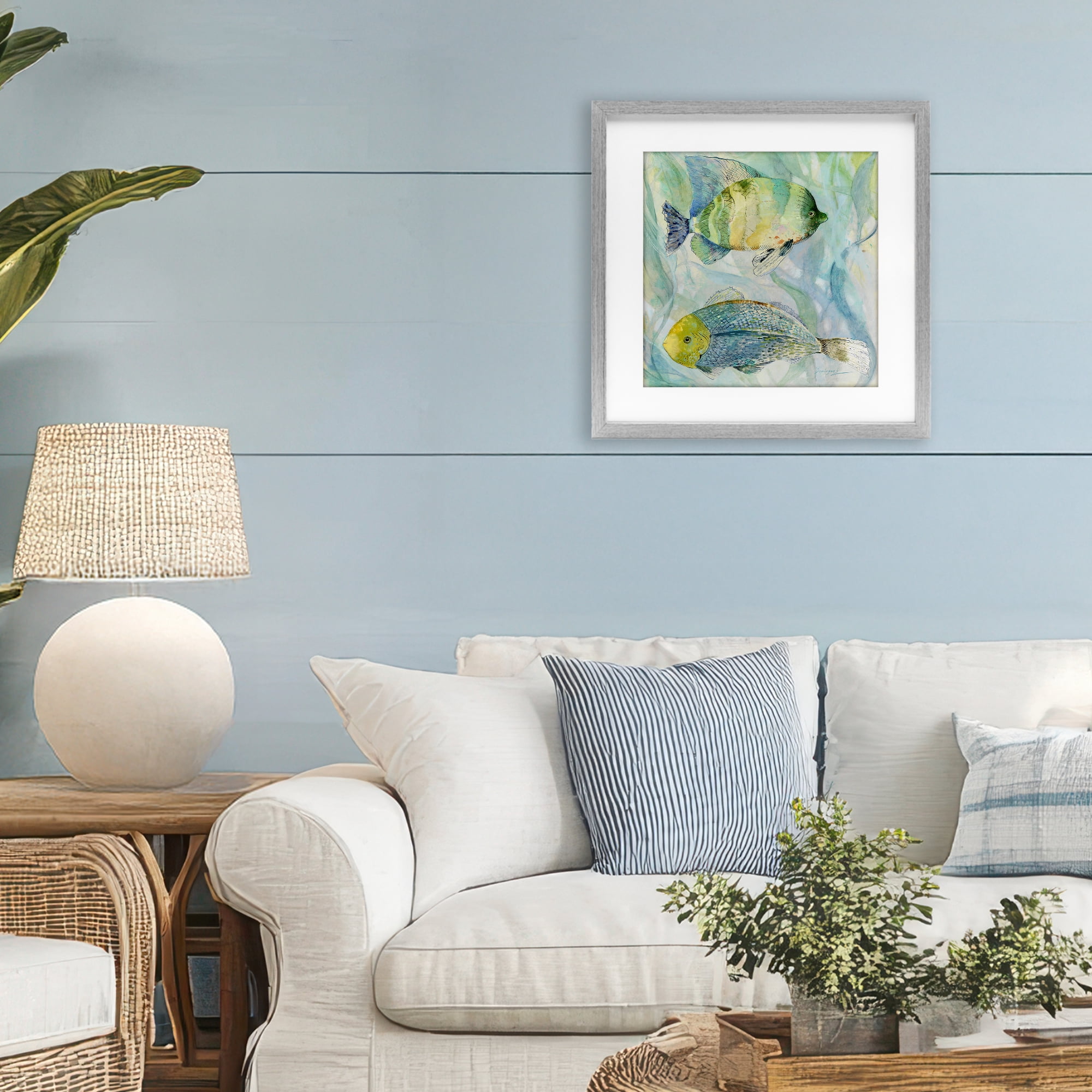 Stupell Industries Sweet Fish Duo Blue Green Gray Framed Print Under Glass, design by Lorenzo Collective
