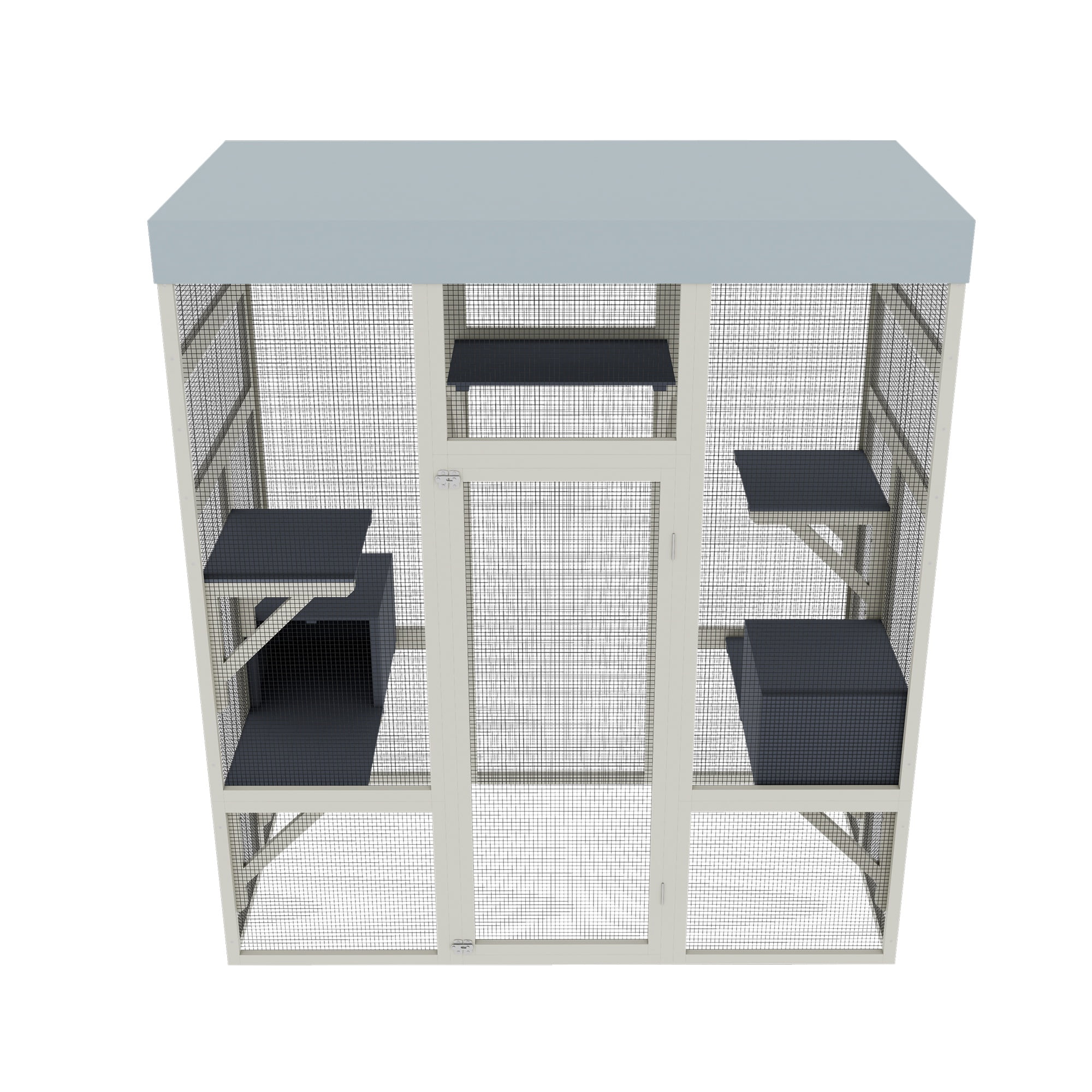 Seizeen Catio Cat House for Outdoor Indoor, Wooden Cat Enclosure with Resting Box, Platforms , 3-Tier Cat Cage Kitty House for Small Animal, Waterproof Roof