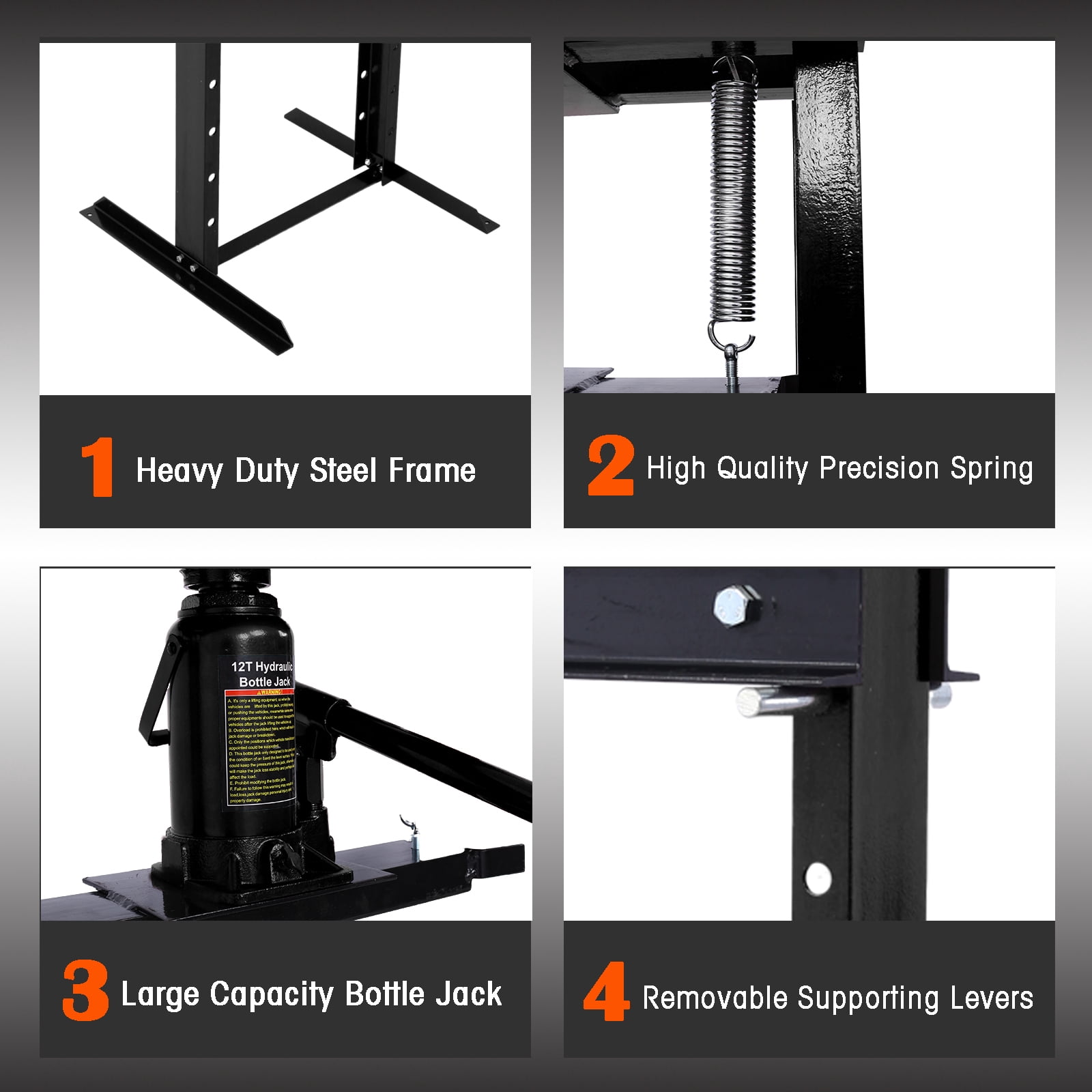 Aukfa 12 -Ton Hydraulic Shop Press with Press Plates, H-Frame Garage Floor Press, Black