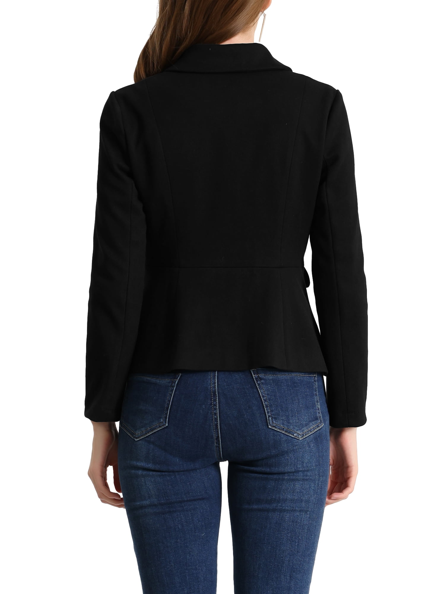 Unique Bargains Women's Button Decor Casual Peter Pan Collar Peplum Blazer