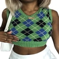 thumbnail image 1 of Women‘s V Neck Sleeveless Argyle Sweater Knitted Vest Slim Fit Ribbed Tank Crop Top Spring Fall Winter Kitwear, 1 of 3