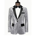 thumbnail image 6 of KHONTS Men's Sequin Blazer Tuxedo Party Prom Wedding Tuxedo One Button Jacket Silver XL, 6 of 6