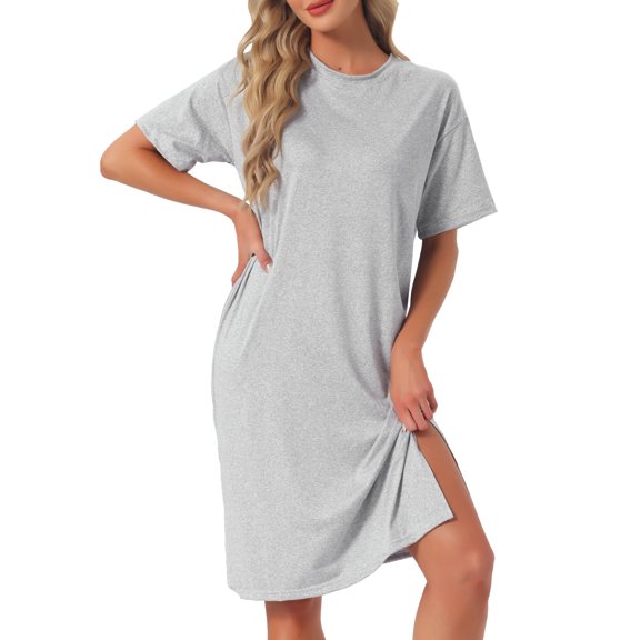DARING DIVA Women's Casual Pajama Dress Loose Fit Short Sleeve Sleepwear M Gray