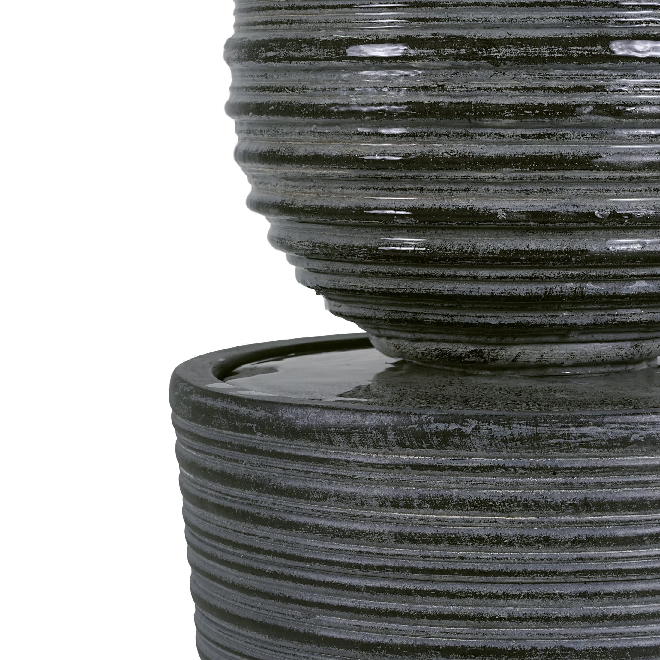 Christopher Knight Home 31.5" Tall Striped Concrete Column Fountain with LED Light, Shadow Ambiance Maker, Gray