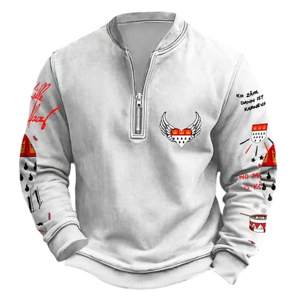 Polyester Long Sleeve Shirt Men Camouflage Print Half Zipper Pullover Top, Casual Round Neck Long Sleeve Tee for Daily Wear