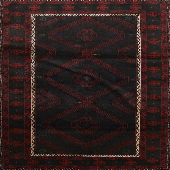 Ahgly Company Indoor Square Traditional Charcoal Black Persian Area Rugs, 6' Square