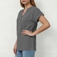 thumbnail image 4 of Gamivast Linen Linen Blouses for Women Dressy Casual Split V-Neck Basic Tees Short Sleeve Summer Shirts Solid Color Simple Work Wear Outfits, 4 of 9