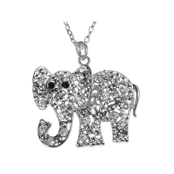 Womens Silver Clear Cut Out Elephant Pendant Necklace