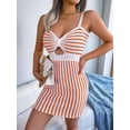 thumbnail image 5 of Women'S Casual Striped Contrasting High Waisted Knitted Suspender Wrap Hip Dress Tight Mini Dress Orange Color L, 5 of 9