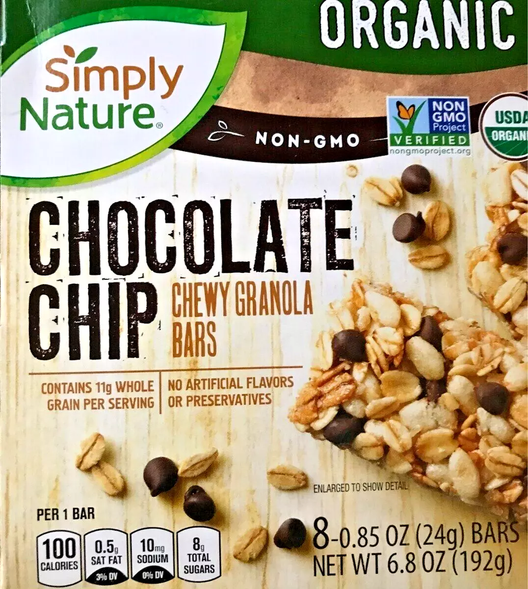 Pack of 2 – Organic Non-GMO Chocolate Chip Chewy Granola Bars (8 Bars per Box)