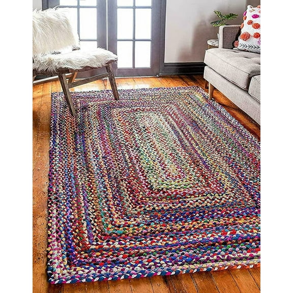 Ripaz Vogue Rug Cotton Chindi Hand Braided Rectangle Runners Area Rug (2X3 Ft)