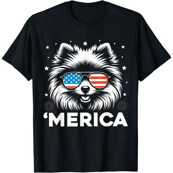 Vintage Pomeranian Dog Merica Patriotic USA Flag 4th Of July Men Women T-Shirt