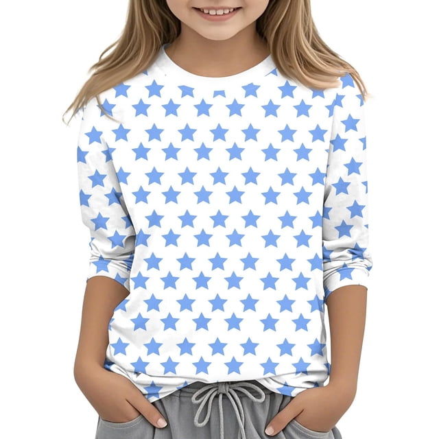 MeetoTime Mode Enfants Couleur Unie Imprimé Manches 3/4 Col Rond Hauts T-shirt pour Garçons Filles