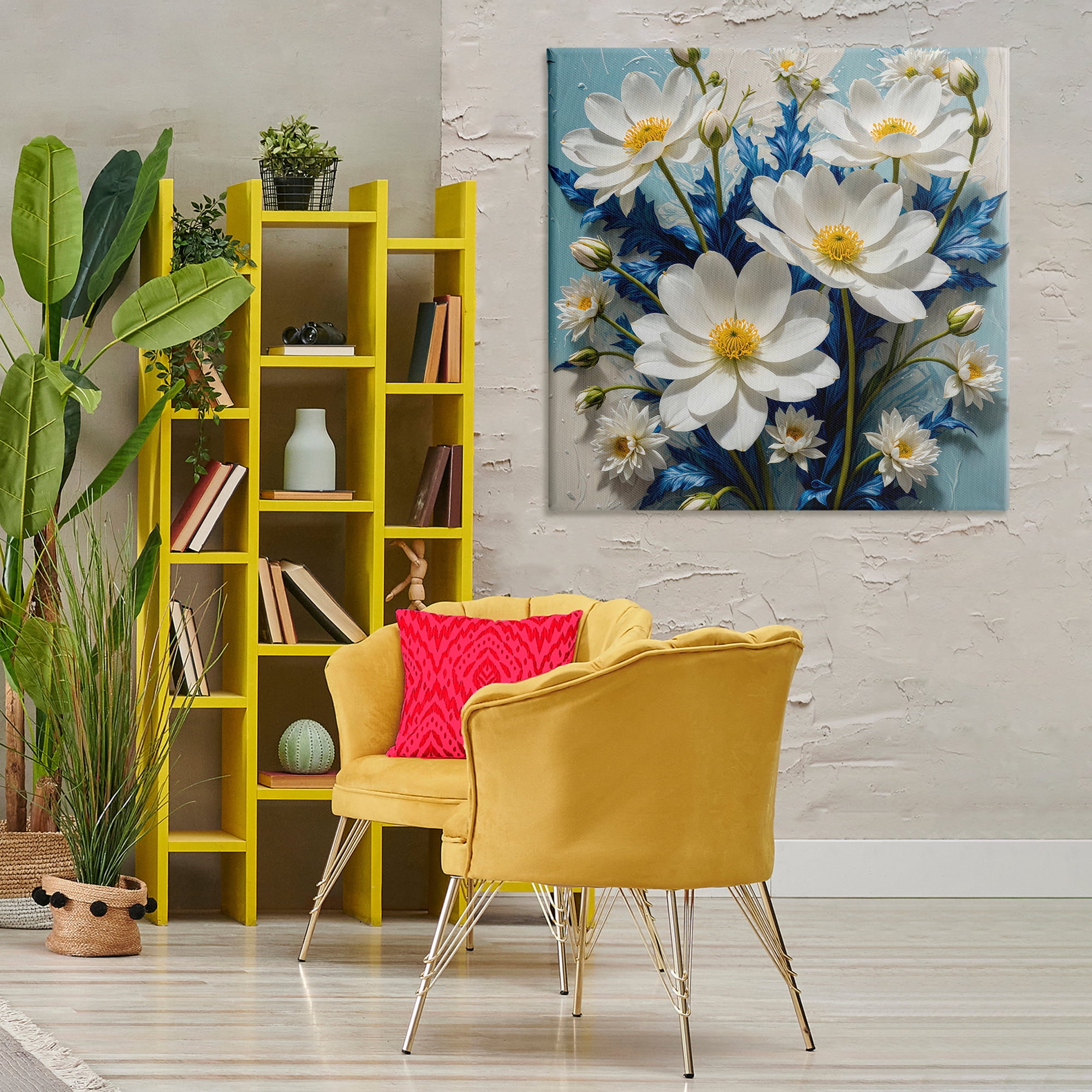 Stupell Industries Magnolias & Blue Florals Plants & Flowers Painting Wrapped Canvas Art Print Wall Art, 36 x 36