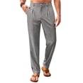 thumbnail image 2 of Avrnliq Men's Premium Linen-Blend Pleated Trousers, Wrinkle Resistant Stretch Straight Leg Pants, Business Casual Resort Wear for Men, Gray, S-XXXL, 2 of 7