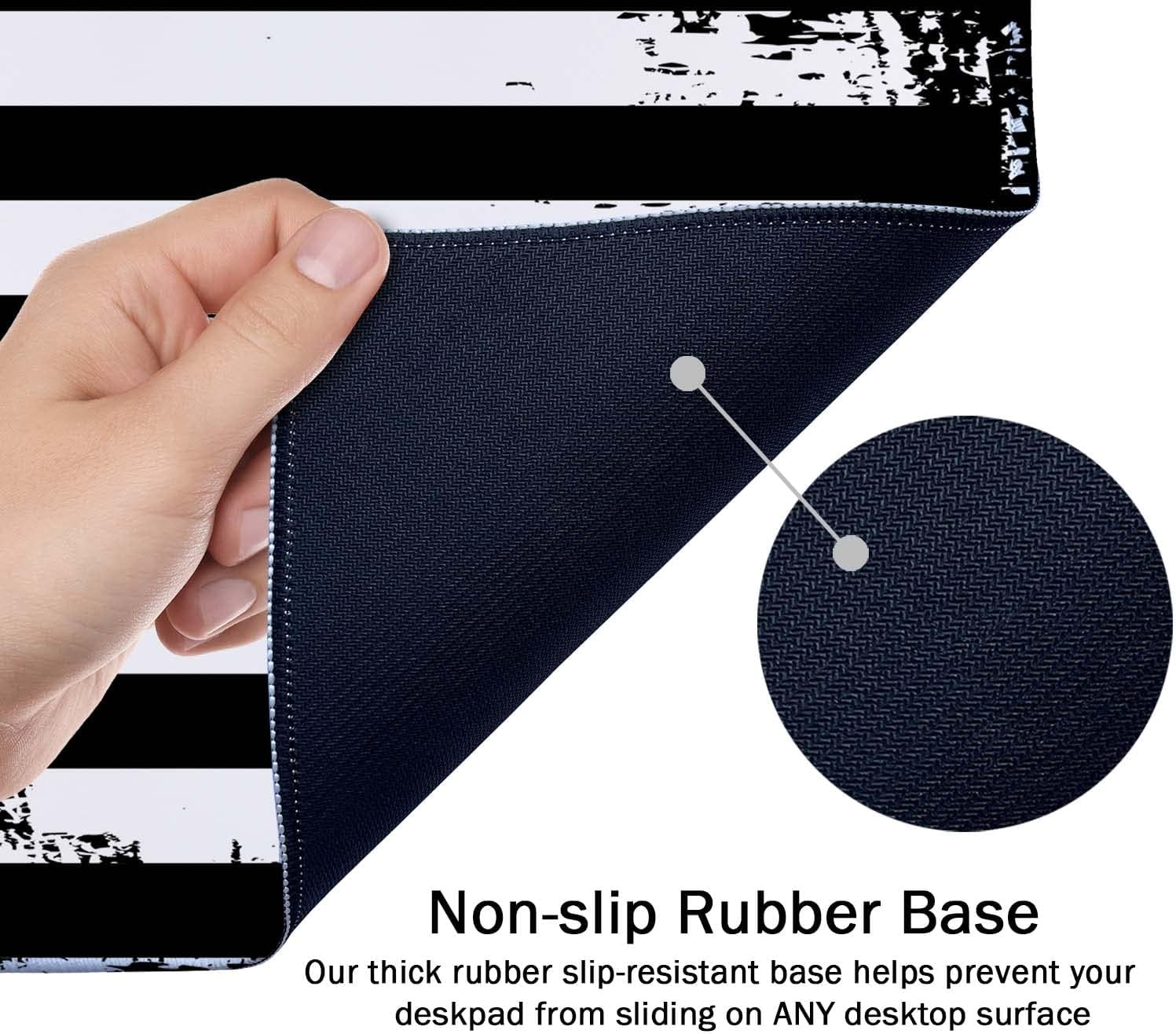 Desk Mat, Extended Gaming Mouse Pad (35.5x15.7 in), Large Non-Slip Rubber Base Mousepad with Stitched Edges, Waterproof Keyboard Mouse Mat Desk Pad - Grunge American Flag USA Flag Black White
