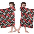 thumbnail image 4 of Red Strawberry Plants Flower Black Pattern Hooded Bath Towel，60"x35" for Ages 3 To 12 Kids, Quick Dry Lightweight Soft Microfiber Hood Beach Towel Cover Up for Kids, 4 of 7