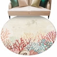 thumbnail image 2 of Red Coral Coastal Large Round Rug 8 FT, Non Slip Living Room Area Carpet, Summer Beach Ocean Shells Starfish Turtle Washable Soft Circle Rug Non-Shedding Floor Carpet for Bedroom Office Dining Room, 2 of 9