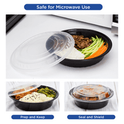 Karat [150 Pack - 24oz] Reusable Microwavable Meal Prep Containers with Lids | Black Round Plastic Food Containers (IM-FC4024B)