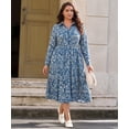 thumbnail image 5 of CASSIE LIZ Womens Plus Size Dresses 4X V Neck Floral Print Blue Maxi Dress with Elastic Waist Curvy Silhouette with Pockets Long Sleeve Romantic Boho With Buttons Dress 4XL 24W 26W, 5 of 6