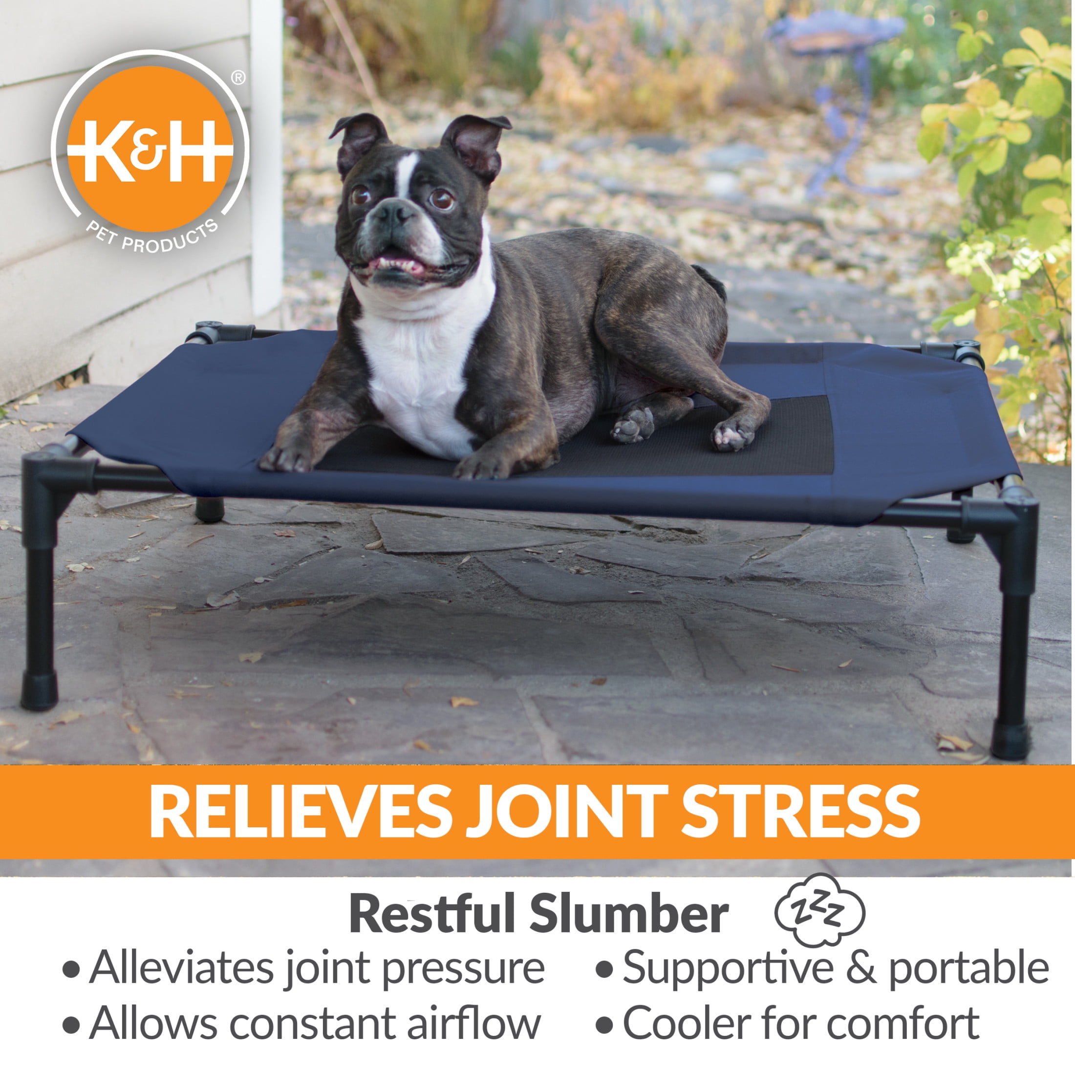 K&H Pet Products Original Pet Cot Elevated Dog Bed Blue/Black Mesh Medium 32 X 25 X 7 Inches