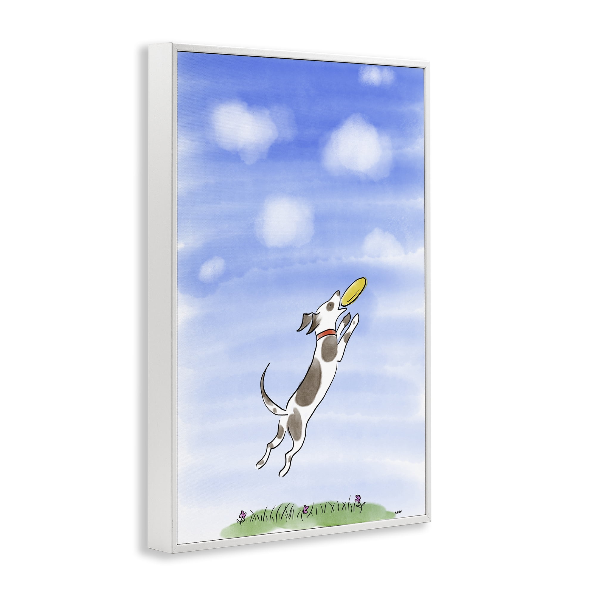 Stupell Industries Dog Catching Frisbee White Framed Giclee Art, design by Patti Mann
