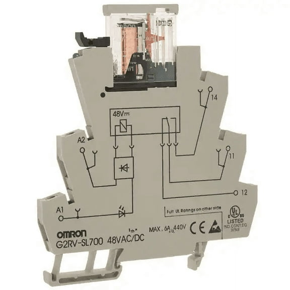 Omron G2RV-SL700 AC/DC48 Slim Relay and Socket, 48 VAC/DC Input Voltage, Single Pole Double Throw Contacts