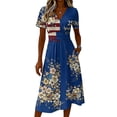 thumbnail image 4 of Patriotic Dresses for Women Midi American Flag Dress Short Sleeve V Neck Flowy Midi Dresses Star Stripes Print Summer Festival Party 2025, 4 of 5