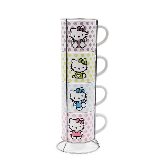 Sanrio Hello Kitty 4-Piece Stacking Mug Set With Wire Rack | Each Hold 10 Ounces