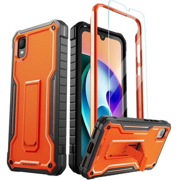 ExoGuard For TCL 30Z Case, TCL 30 LE Case, Phone Case with Screen Protector and Kickstand (Orange)