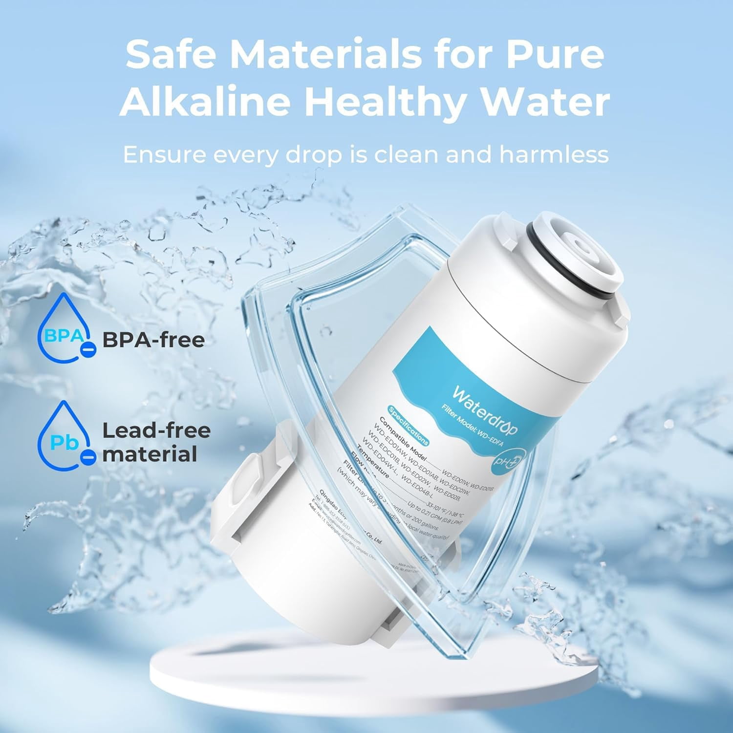 Waterdrop WD-EDFA Alkaline Filters Replacement for All Waterdrop Electric Pitcher, NSF/ANSI 42&372, Improve PH, 3 Months or 200 Gallons, Reduce Chlorine, Lead, PFAS, 3 Packs