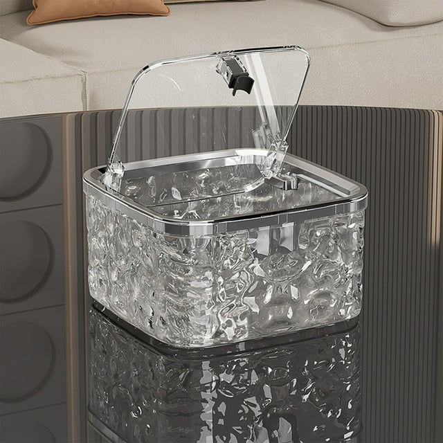 Water Ripples Desktop Trash Can Large Capacity Pops-up Lid Transparent Trash Can Multi-functional Lights Luxuries Desktop Sundries Storage Bins