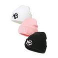 thumbnail image 1 of 3pcs/1pc Children's Warm Knitted Hat For Autumn And Winter,NY Embroidered Design,Ear Protection Warm Beanies 3pcsBKPKWT One Size, 1 of 5