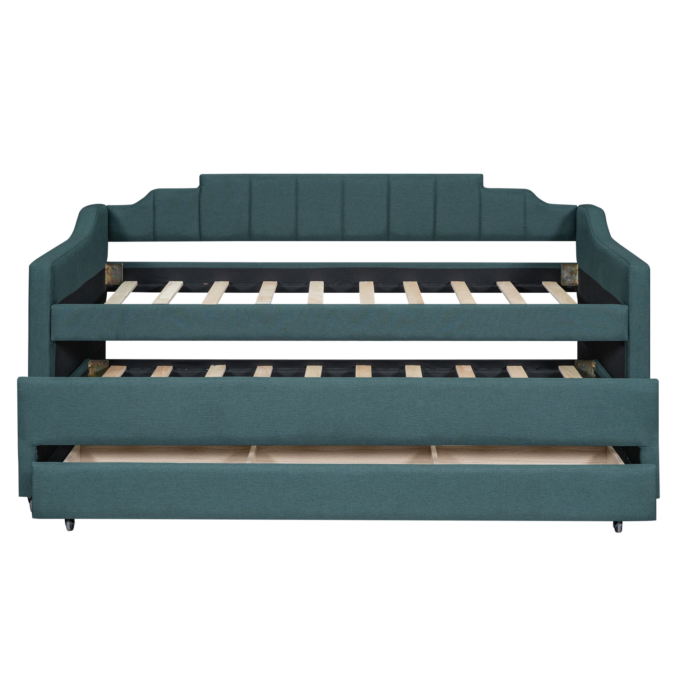 Noble House Norwick Twin Linen-Blend Upholstered Daybed with Trundle and Storage Drawers, Green