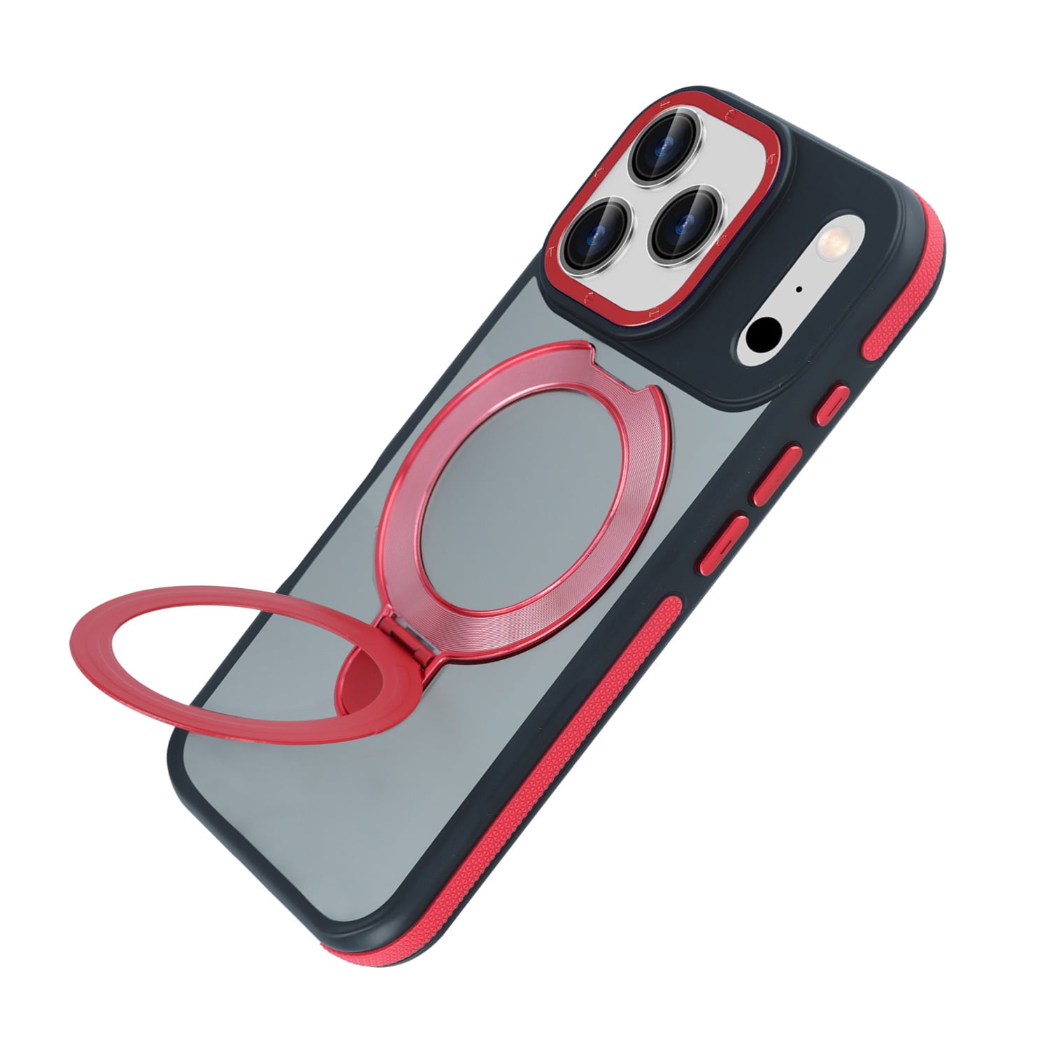 Lightweight Matte Transparent Cover with Viewing Stand for iPhone 17 Pro Max - Red