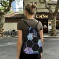 thumbnail image 5 of Geometric Hexagon Modern Black Blue Packable Drawstring Backpack, Lightweight Foldable Cinch Storage Bag for Gym Travel Shopping, 5 of 6