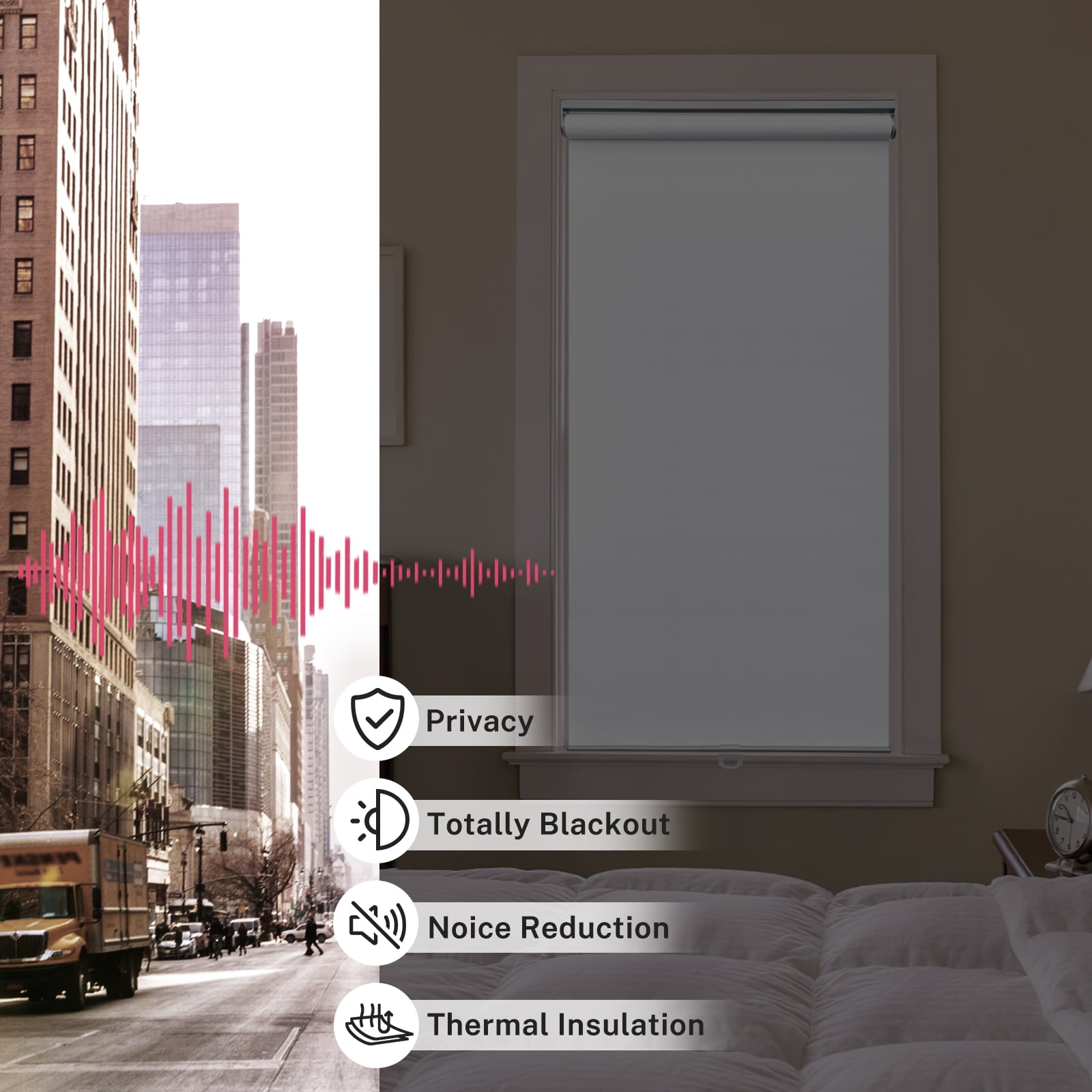 Keego 100% Blackout Roller Blinds for Window Cordless Privacy Bedroom Shade Easy to Install UV Protection Blinds for Office and Home (White, 26"W×42"H)