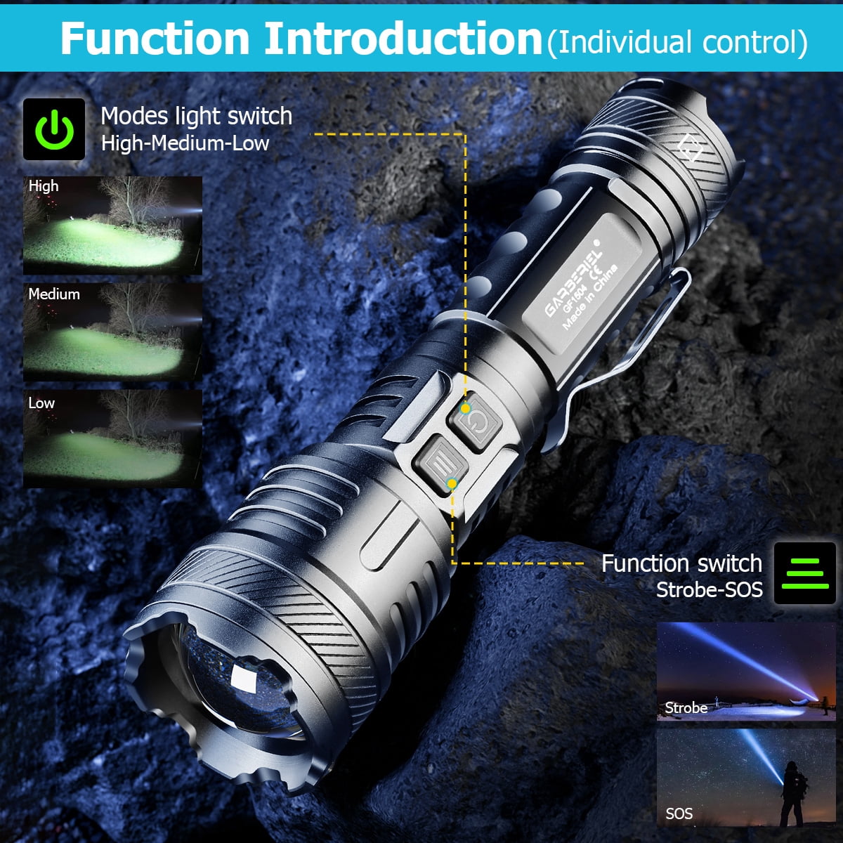 1pc Ultra-Bright 30W Rechargeable LED Flashlight with Adjustable Focus, 5 Lighting Modes with 26650 Battery & Power Bank for Camping, Hiking, Emergencies, Outdoor