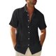 thumbnail image 1 of Sunloudy Camisa casual para hombre, color sólido, manga corta, cuello de solapa, ajuste delgado, tops de ocio con botones Sunloudy moda, 1 of 4