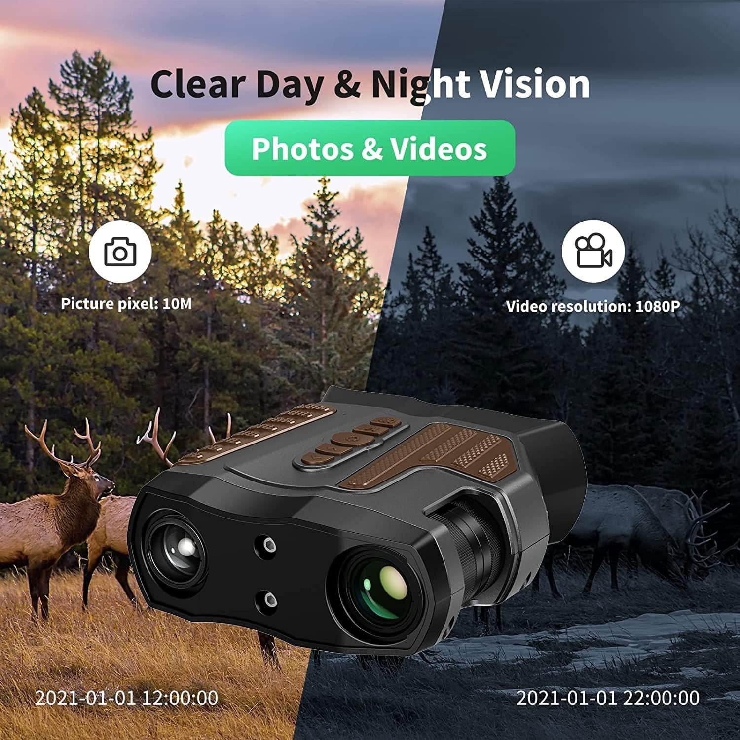 Night Vision Binoculars, Digital Infrared, 10X Optical Zoom, HD Photo & 1080P Video, IP56 Waterproof