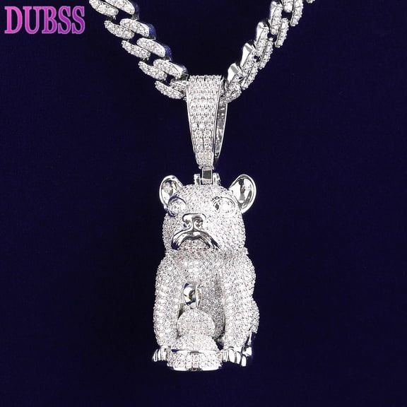 DUBSS Iced Out Dog Necklace Pendant for Men Micro Pave Charms Cubic Zirconia Real Copper Hip Hop Jewelry