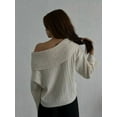 thumbnail image 6 of Women Off Shoulder Sweater Top Long Sleeve Knitted Pullover Casual Loose Oversized Trendy Vintage Knitwear Tops White M, 6 of 8