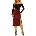thumbnail image 2 of INSPIRE CHIC Women's Skirt Plaid Pattern Straight Line Elastic Back Knitted Stretchy Slit Skirt XS Red, 2 of 7