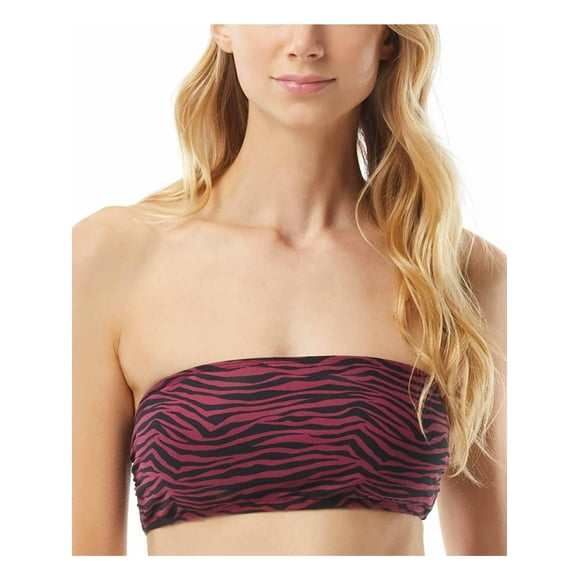 Michael Kors Zebra Logo Zip Back Bandeau Top with Removable Soft Cups Ruby XS