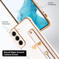thumbnail image 3 of Designed for Samsung Galaxy S22 Case with Strap Luxury Love Heart Plating Gold Bumper Phone Cover Wristband Kickstand Full Body Protective Slim Case for Women - White, 3 of 10